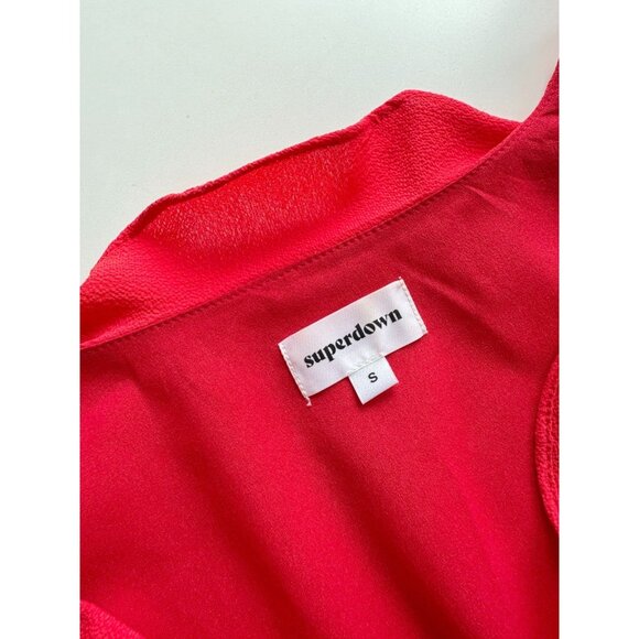 SUPERDOWN Mia Red Crepe Ruffle Cut-Out Waist Tie Mini Dress, Size S - Picture 10 of 12